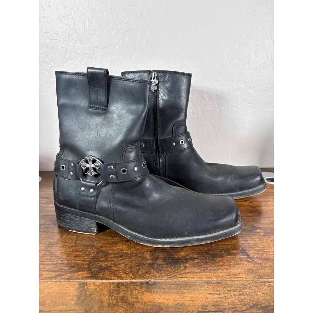 Mark Mason Mens 68153 Black Leather Square Toe‎ Harness Biker Boots Size 9.5